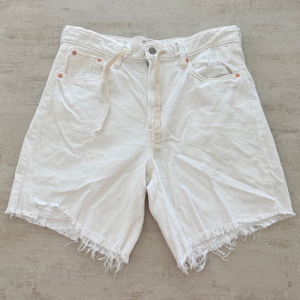 GAP White Frayed Hem Bermuda Denim Shorts